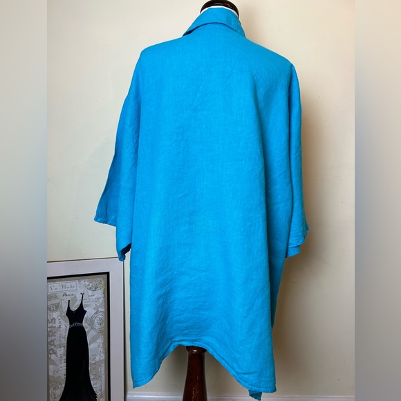 LaBass Tunic Top Women Size 2X Sky Blue Short Sleeves Buttons 100% Linen Italy - Picture 5 of 12